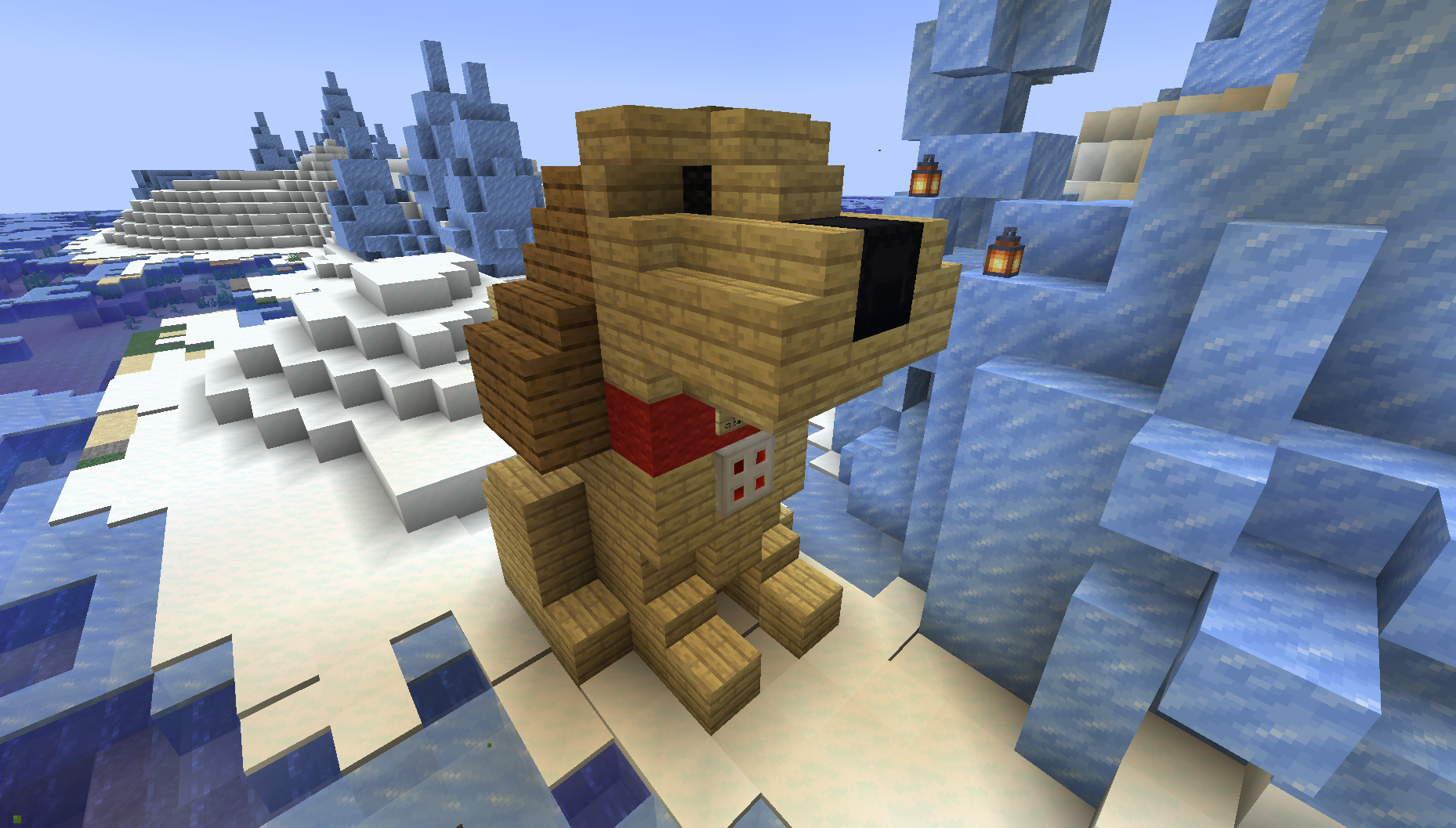 A construction of a cockapoo dog in Minecraft